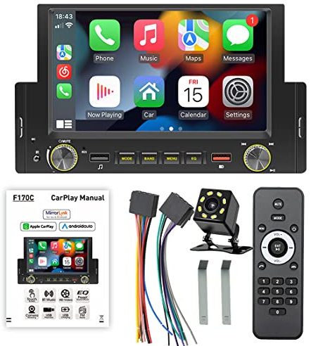 1 Din autoradio Bluetooth Apple CarPlayer Android Auto Pantalla táctil de 6,2 Radio de coche con radio FM Mirror Link Tres puertos USB Unidad principal de Reproductor MP5 Cámara de reserva de 8 LED