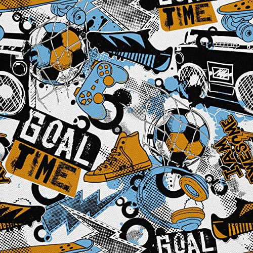 HEKO PANELS Stoff Oxford Wasserdichte Meterware Canvas-Stoff Polyester Stoff Zum Nähen Nähstoffe Möbelstoffe Dekostoffe Handwerken Wasserabweisend Blickdicht Fußball 1 Meter 155 x 100 cm
