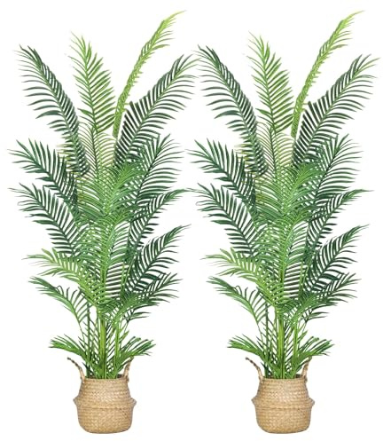 HAIHONG 2 confezioni di piante artificiali di plam Areca da 1,8 m, in vaso, con 20 foglie realistiche e rami regolabili, per decorazione moderna di casa, soggiorno, interni ed esterni