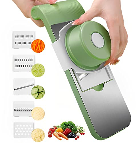Mandoline Gemüsehobel Gemüseschneider Verstellbarer Küchenreibe Julienne-Schneider mit 5 Edelstahl-Klingen, Manueller Gurkenhobel käsereibe kartoffelschneider (01)
