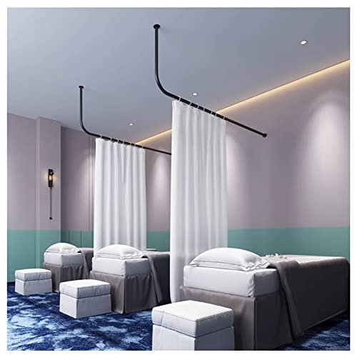 Raumteiler Vorhangstange - Metall L-förmige Vorhangstange Regal - Beauty Salon Schönheit Bett Privatsphäre Vorhang Support Frame - Decke Und Wandmontage (Farbe : Schwarz, Größe : 200X60CM)