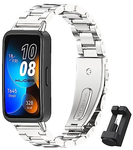 MIJOBS Cinturino di Metallo in Acciaio Inox Compatibile per Huawei Band 8/9 / 10, Smart Band Accessori Bande di Ricambio per Uomini e Donne