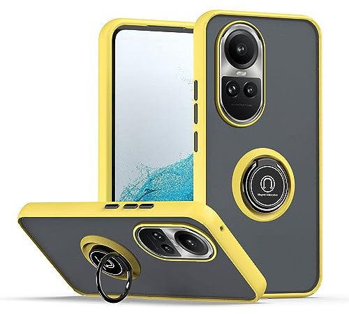 XINYEXIN Hülle für Oppo Reno 10 5G mit Ring Stnad Stoßfest Handyhülle Anti-Scratch Durchscheinend PC Back + Soft TPU Bumper Case Cover - Gelb