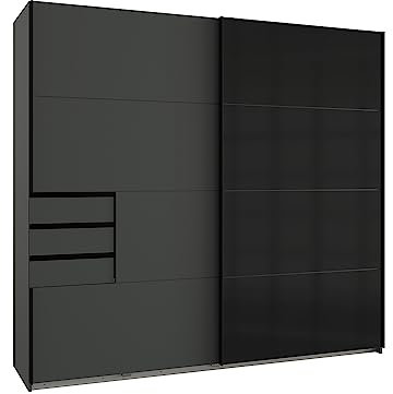 Lomadox Kleiderschrank mit Schwebetüren, Kleiderstange, Schubkästen, Schublade, Schwebetürenschrank, Schlafzimmer, Schlafzimmermöbel in Graphit mit schwarz, B/H/T ca. 225/208/65 cm