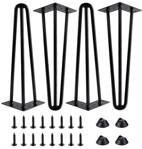 UHOUSEST Hairpin Table Legs and Furniture Legs, Furniture Legs 14 Inch DIY Black Metal Table Legs Coffee Table Legs With Screws and Floor, Black 3 Rod Industrial Desk Legsprotectors for Dining