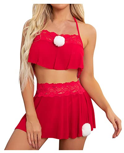 HHOP Damen Weihnachts Bodysuit Nachthemd Nachtwäsche Rote Unterwäsche Neck Festival Plus-Size Sexy Frauen Weihnachten Dessous Größe S Pyjama Rosa Dessous Set E Dessous Online
