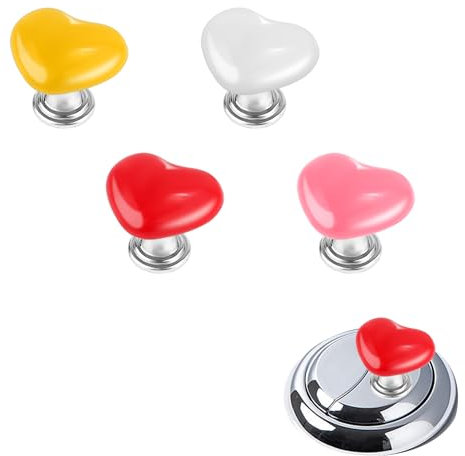 4pcs Heart Shaped Toilet Button Pusher Helper, Love Toilet Push Button Topper Toilet Tank Button Aid Toilet Press Tool Flush Top Replacement Toilet Lid Cover Lifter/Handle for Women Long Nail