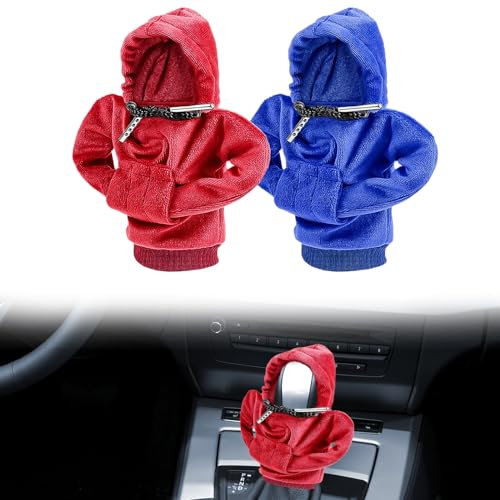 Uirheurd 2PCS Schaltknauf Abdeckung Schalthebel Hoodie kreativer Hoodie Auto Schaltknauf Hoodie staubdichter Schutz Sweatshirt Schaltknauf Hoodie für Universal Gear Shifter(rot blau)
