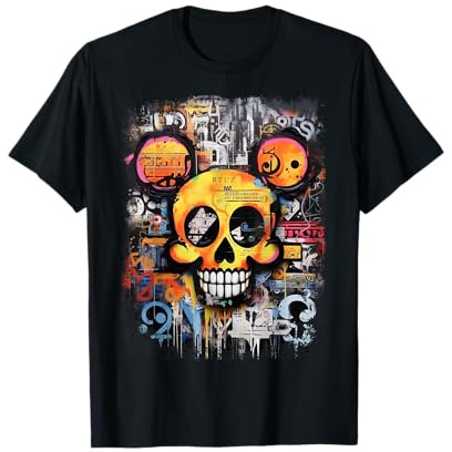 Mouse Skull Vintage Graffiti Biker Rocker Horror Skull T-Shirt