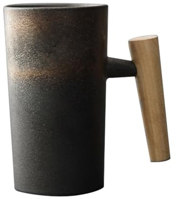 Tasse à Café Avec Poignée En Bois Tasse à Café En Céramique 220 Ml Ergonomique Exquise En Grès Tasses Vintage Maison Tasse En Céramique Pour Le Thé Boissons Eau Couleur De Glaçage Dorure