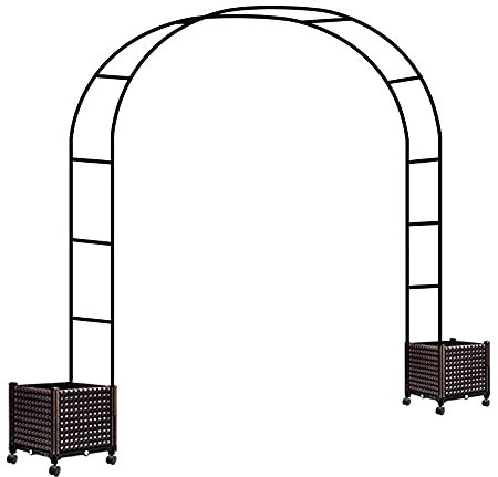 Metal Pergola Arbor Black Garden Arbor Trellis With Planter Boxes Wedding Rose Arch Decorative Outdoor Lawn Backyard Patio Party (With 8 Wheels W235*H240CM)