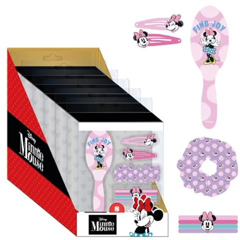 Minnie Beauty-Set für Kinder, Mehrfarbig, ideal um Ihre Kleinen zu überraschen, inklusive 1 Haargummi, 4 Haargummis, Bürste und 2 Haarspangen – Originalprodukt, entworfen in Spanien