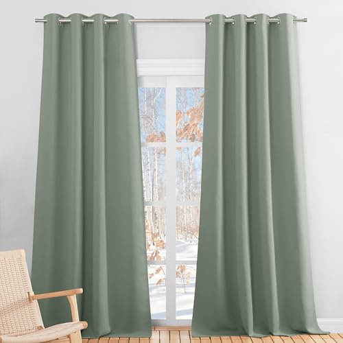 PONY DANCE Vorhang Salbeigrün Blickdicht Gardinen Wohnzimmer 2er Set H 280 x B 140 cm Verdunklungsvorhänge Ösen Thermogardine Wärmeisolierend Blackout Curtains for Living Room