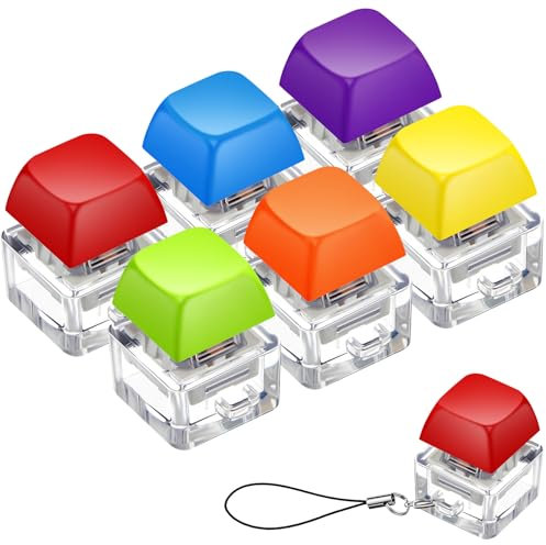 Taiyin 6 Pcs Keyboard Fidget Toy Fidget Clicker Keyboard Keychain Decompression Toys Button Stress Relief Gifts for Adult to Relief Stress Pass The Time(Rainbow Colors)