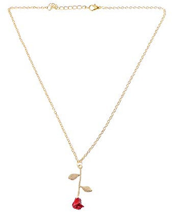Scnvsi Modische Halskette mit 3D-Rosenanhänger „Die Schöne und das Biest“, goldene Halskette, Schmuck, Dekoration, Geschenk für Frauen und Mädchen