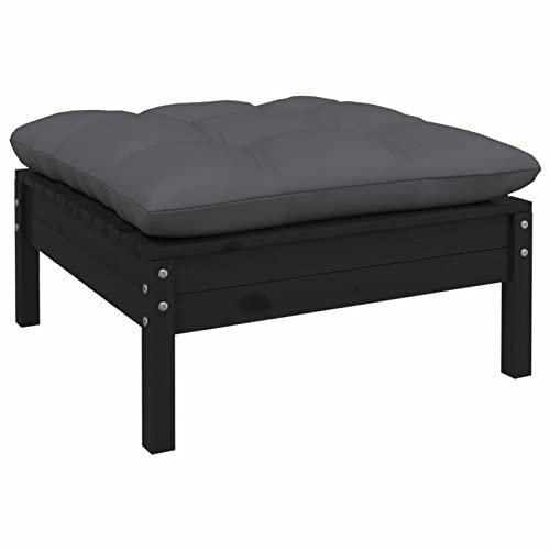 Homgoday Garten-Fußhocker aus massivem Kiefernholz, Schwarz, anthrazit, Ottomane, Gartenhocker, Gartenhocker