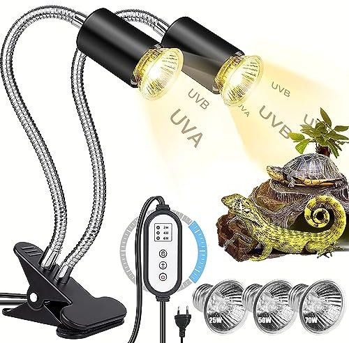 HIULLEN Lampe Chauffante Tortue, 25W+50W+75W Lampe Terrarium UVA/UVB, Reptiles Lampe Tortue Terrestre, Lampe chauffante avec pince pivotante à 360 °Éclairage pour Amphibien Tortue Reptile