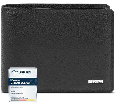REDOLZ Herren Leder-Geldbörse Geldbeutel Portemonnaie Portmonee RFID Slim | Querformat 4 + 4 Kreditkartenfächer | Maße 11,5 x 1,5 x 9 cm (schwarz)