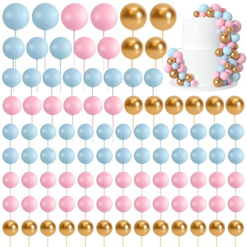 Morcheiong 114 Pcs Cake Balls Decorations Balloon Cake Topper Cake Insert Topper Foam Cake Topper Balls Cake Picks for Cake Decorations Birthday Party Wedding Anniversary (Pink,Blue)