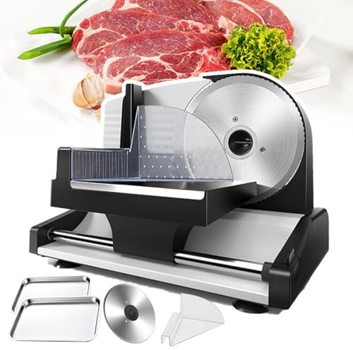 pedenencelia Deli Food Slicer,With19cm Stainless Steel Blade&2 Trays&Food Pusher,Electric Meat Slicer Machine 200w For Home Use,0-1.5cm Thickness Adjustment,For Slicing Meat,Ham,Bread