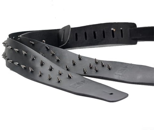 Zoegneer Verstellbarer Gitarrengurt aus robustem Leder mit Metallnieten für Punk- und Rock-Bands (D)