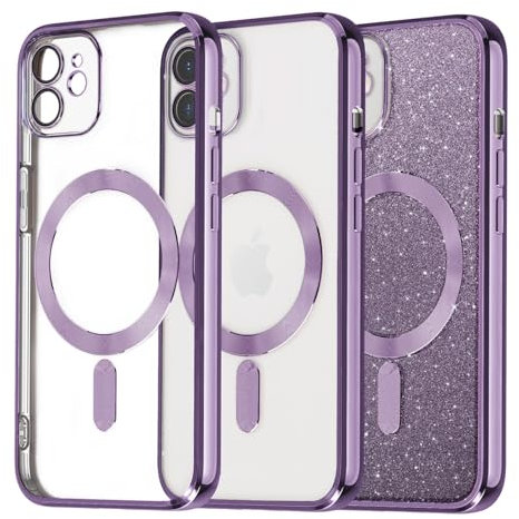 Tikgue Cover per iPhone 11 Glitter Magnetica [Compatibile con MagSafe] Brillantini Custodia Silicone Sottile Trasparente Morbida Cover Antiurto TPU Case - Rosa