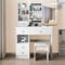 Zeaper Dressing Table with Mirror and Stool, Bedroom Accessories with Lighting - 3 Colour Modes, 4 Drawers and Closed Storage Space, Modern Bedroom Make-Up Desk, White
