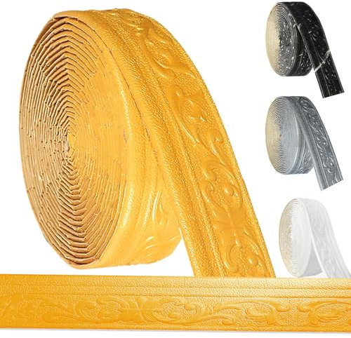 Hengrongshen Zierleisten Selbstklebend Golden, Selbstklebende Bordüre 10m x 8cm x 5mm, Wasserdicht Bordüre 3D, Tapetenbordüre Selbstklebend für Flur, Decke, Ecke, Linie