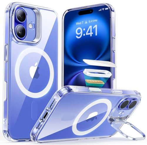 ESR for iPhone 16 Plus Case, Compatible with MagSafe, Military-Grade Protective Case, Built-In Stash Stand Phone Case, Classic Series, Clear
