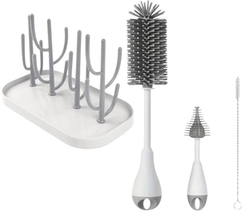5-in-1 Baby Bottle Brush Set – Includes Silicone Bottle Brush, Nipple Cleaner, Straw Brush, Long Handle Bottle Cleaning Brush & Drying Rack – BPA-Free, Eco-Friendly, Dishwasher Safe
