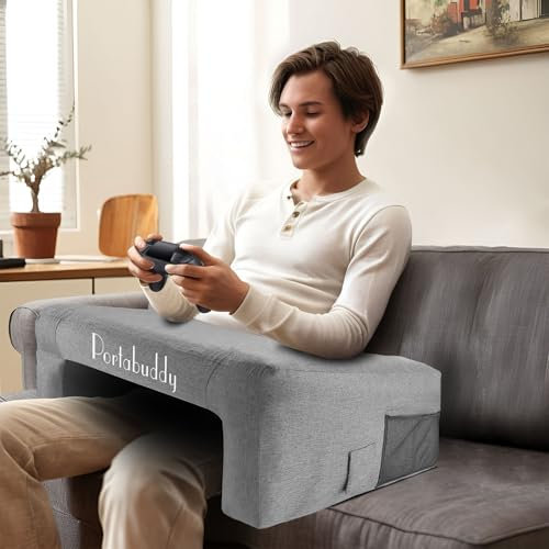 Mesa de juego inflable ergonómica para sofá, diseñada para Playstation 5, Xbox/PC Gaming, diseño antifatiga con fundas laterales, ligero y lavable a máquina