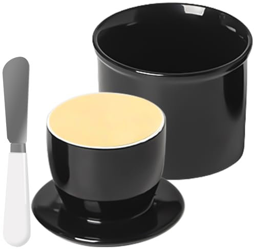 Mantequillera de cerámica con cuchillo de mantequilla, campana de mantequilla con tapa, mantequera francesa de porcelana, lata de mantequilla con cuchillo de mantequilla pequeña, caja de cerámica para