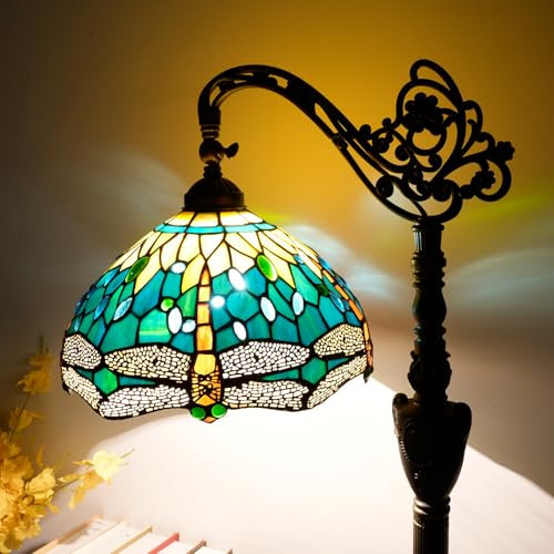 Tiffany Lampadaire Vert Libellule Verre Peinture Lampe Réglable Cyosenal Lampe de Lecture debout 63 pouces Grand Lampe debout pour Salon Chambre et Bureau