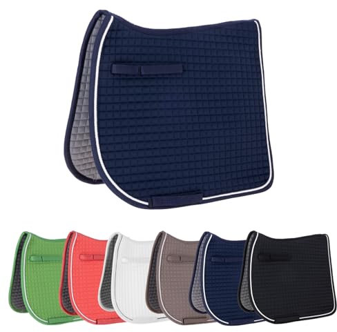 Covalliero - Schabracke – anatomische Pferde-Schabracke mit Sattel- & Gurtschlaufen – Stoßdämpfend & Atmungsaktiv – Dressurschabracke in Dunkelblau – Größe Warmblut