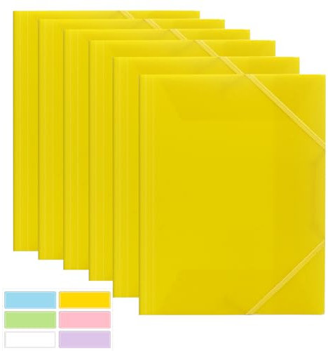 Dokumentenmappe A4, Sammelmappe 6 Stück, Postmappe A4 Schule, PP Kunststoff Ordnungsmappe Pultordner mit Gummizug, für Schule Bürobedarf (Gelb)