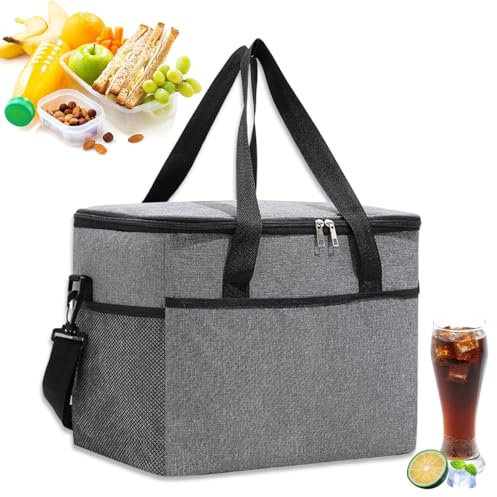 shallyong Bolsa Termica Grande, 22L Nevera Portatil, Bolsa Isotermica con Aislamiento Termico, Cooler Bag Plegable, para Acampar, Barbacoa, Picnic, Playa (Gris)