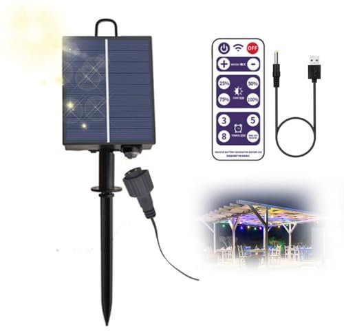 Replacement Solar Panels for Garden Lights, Solar Battery Box for Outdoor LED String Lamp 100/200LED, Replacement Tops Solar Panel Controller with 8 Remote Control Modes