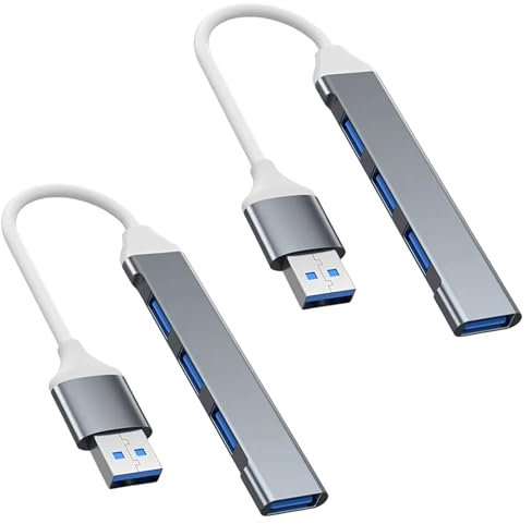 4-Port Ultra Slim USB 3.0 Hub - Data Splitter and Extension Dock Adapter for Keyboard Mouse Flash Drive Printer - Grey