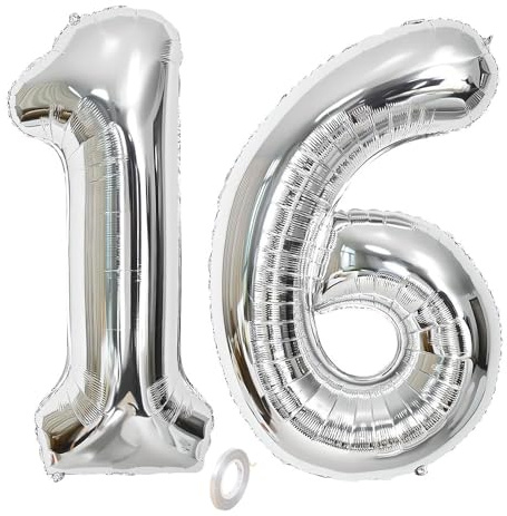 Balorise 40 Zoll Aluminium Luftballon Silber Zahl 16/61, Helium Unterstützt, Ballon Nummer 0-9, 10-100 (101cm), große Folienballons Dekoration für Geburtstagsfeier, Hochzeit, Jubiläum