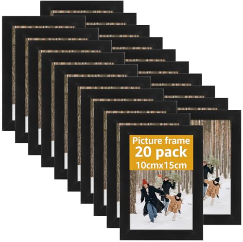 DAJAVE 20 Stück Bilderrahmen 10x15 fotorahmen für Wand und Tisch, bilderrahmen A6 für den Einsatz in Büros und Wohnungen (Schwarz, 10X15)