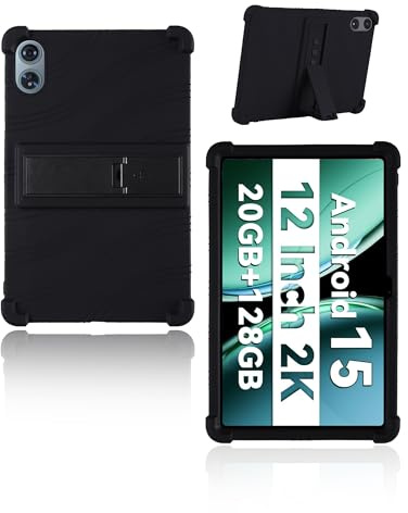 Case for QDDQ TAB9/JJGJ TAB9/SVITOO P108 Tablet 12 inch 2025 Newest, yystao Kids Skin-Friendly Soft Silicone Protective Cover, Adjustable Stand (Black)