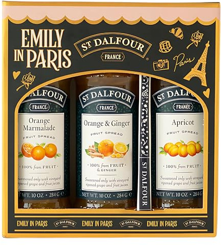 St Dalfour Emily in Paris Fruchtaufstrich Geschenkset: Orange, Orange Ingwer, Aprikose, 3 x 284g, ohne Zuckerzusatz, 100% Frucht
