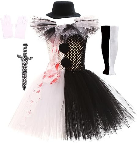 Alaurbeauty Anime Terrifier Cosplay Puffy Kleid Socken Mädchen Kunst Clown Terrifier Kostüm Tutu Rock Kinder Mädchen Halloween Clown Kostüm Set