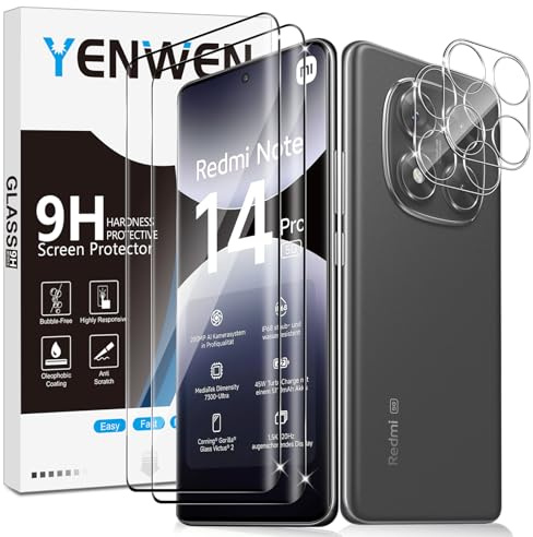 Yenwen Protector de Pantalla para Xiaomi Redmi Note 14 Pro 5G/ POCO X7 5G, 2 Piezas Cristal Templado con 2 Piezas Protector de Lente de Cámara, 9H Dureza Ultra Resistente Vidrio Templado Glass