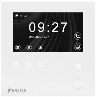 Balter EVO-HD MINI 4.3 Zoll Video Türsprechanlage Zusatzmonitor, Ohne App, Video Türklingel mit Kamera,1 Familienhaus Klingel, Full HD, 2 Draht Bus, Gegensprechanlage mit 175° Weitwinkel, weiß