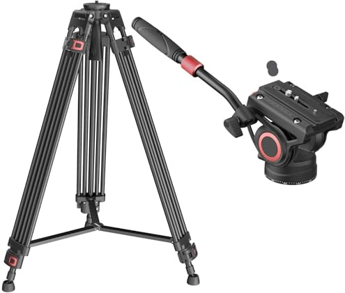 Kompatibel mit DSLR-Camcordern, DF6 74 Profi-Videostativ, 3-teilige Metallbeine mit Panoramakopf, 10 kg Tragkraft(Tripod with V8)