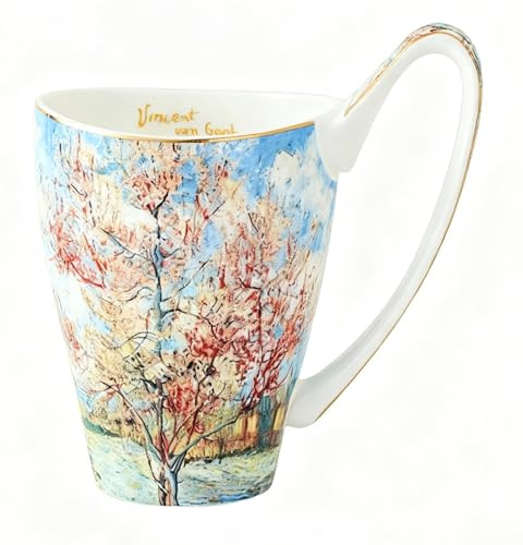 YBKTEX Teetasse aus Knochenporzellan, 473 ml, Van Gogh's Gemälde (Pfirsichbäume in Blüte)