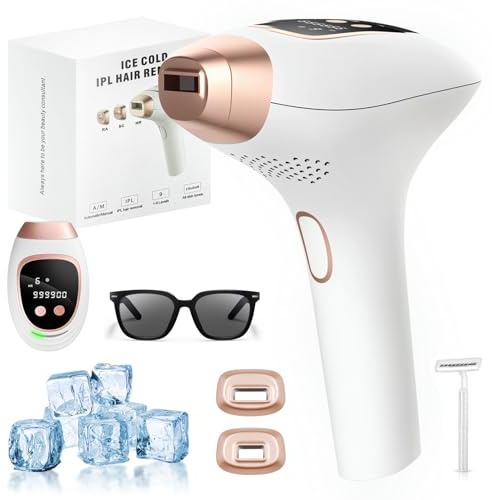 IPL Geräte Haarentfernung Laser mit Eisfunktion, 999,999 Lichtimpulse Laser Haarentfernung, HR/SC/RA Erweiterte Funktionen, 9 Energiestufen, Schmerzfreie Haarentfernungsgerät für Gesich/Körper