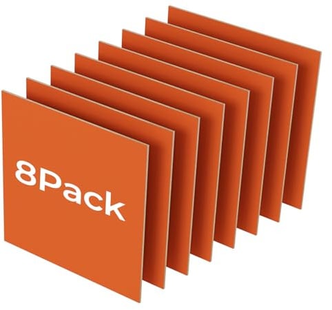 Creatorally 8 Stück Farbiges Sperrholz, 3mm & 30x30cm aus Lindenholz-Kern, Beidseitig Lackiert für Laser-Gravur & Schnitt - Ideal für Modellbau & DIY (Orange)