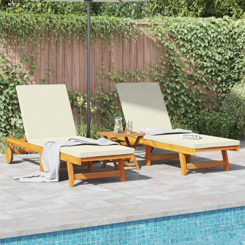 Teenpull Lettino prendisole per 2 persone, in legno massiccio di acacia, 3 pezzi, schienale regolabile, resistente alle intemperie, per giardino, terrazza, piscina, 63 x 199 x 85 cm